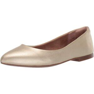 Womens Gold Faux Leather Closed Pointed-Toe Low Heel Slip On Ballet Flat Shoes